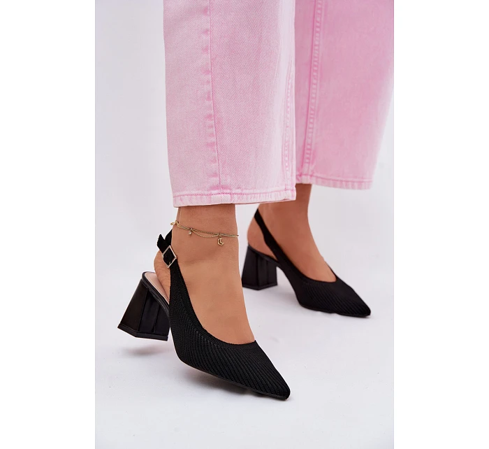 Materiálové Sandály na Podpatku Černé model 22107009 - Boto Materiálové Sandály na Podpatku Černé model 22107009 - Boto