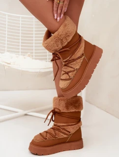 Dámské sněhule na platformě s kožíškem a šněrováním Marinna – camel