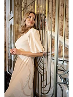 Dámské šaty s puff rukávy model 22260590 krémové - STYLOVE