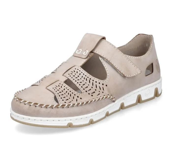 Rieker W RKR651 béžové kožené polobotky s háčkem a smyčkou