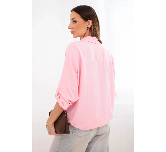 Dámská košile s model 22018646 ozdobnými knoflíky a límcem cukrově růžová - K-Fashion