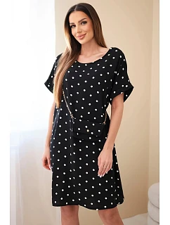 Dámské šaty s puntíky s krátkým rukávem a kabelkou černá