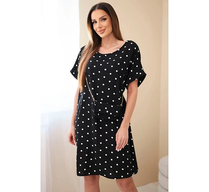 Dámské šaty s puntíky s krátkým rukávem a kabelkou černá Dámské šaty s puntíky s krátkým rukávem a kabelkou černá