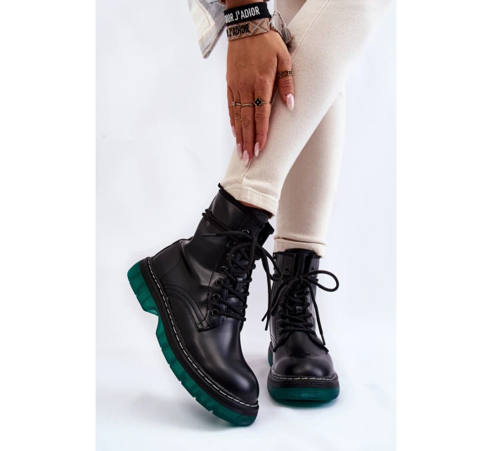 Dámské šněrovací boty se zelenou podrážkou černá model 21605506 - EVENTO