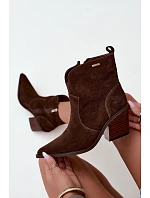 Dámské zateplené kožené kozačky na podpatku Big Star model 22349486 Hnědé - Big Star Shoes Dámské zateplené kožené kozačky na podpatku Big Star model 22349486 Hnědé - Big Star Shoes
