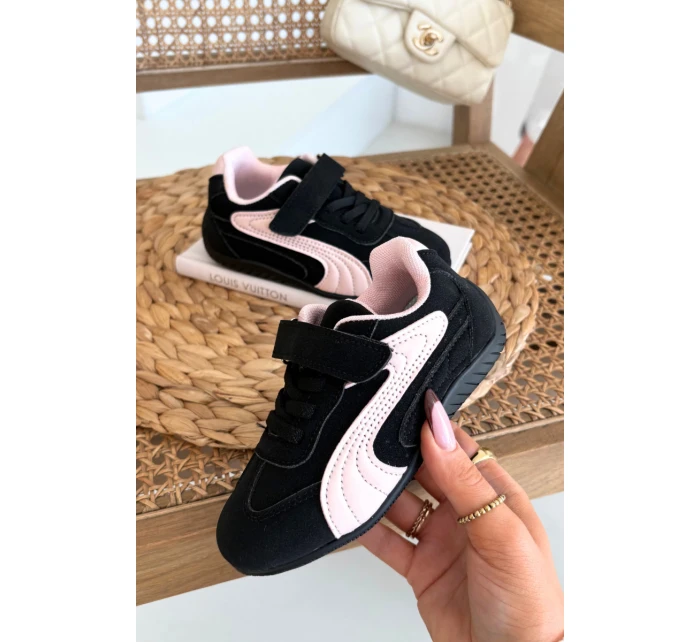 Dětské sportovní boty na suchý zip Perrin – černo-růžové