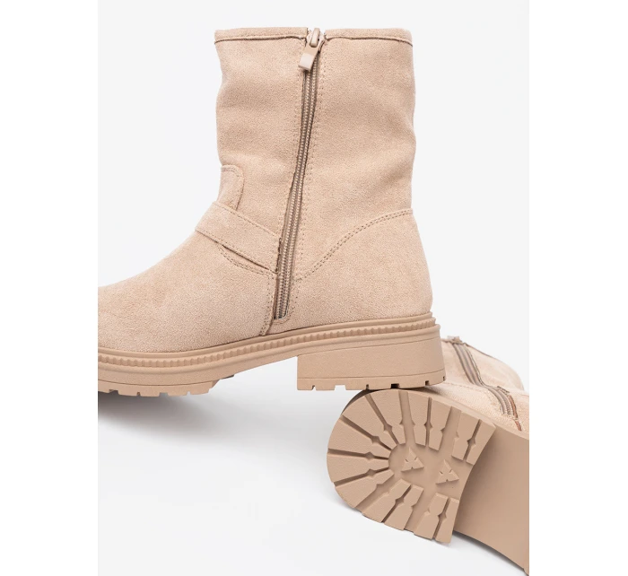 Originální Jasnobeżowy dámské kotníčkové boty na plochém podpatku Originální Jasnobeżowy dámské kotníčkové boty na plochém podpatku