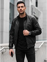 Pánská kožená zateplená bunda s kapucí, černá, FashionStreet TX5141 Pánská kožená zateplená bunda s kapucí, černá, FashionStreet TX5141
