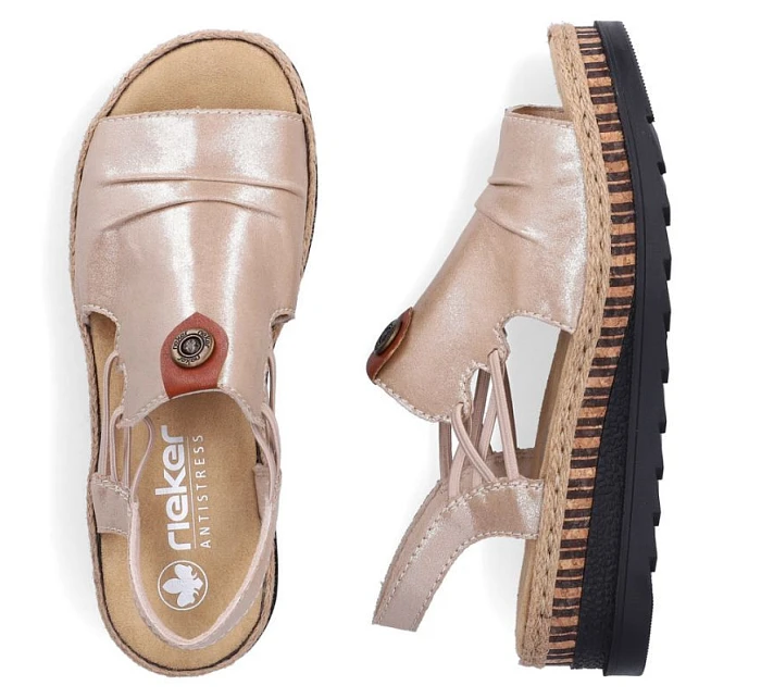 Dámské zlaté sandály na klínku model 22097425 - Rieker Dámské zlaté sandály na klínku model 22097425 - Rieker