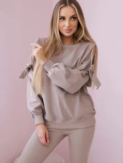 Sada mikiny s mašlí na rukávech a model 20180985 tmavě béžová - K-Fashion