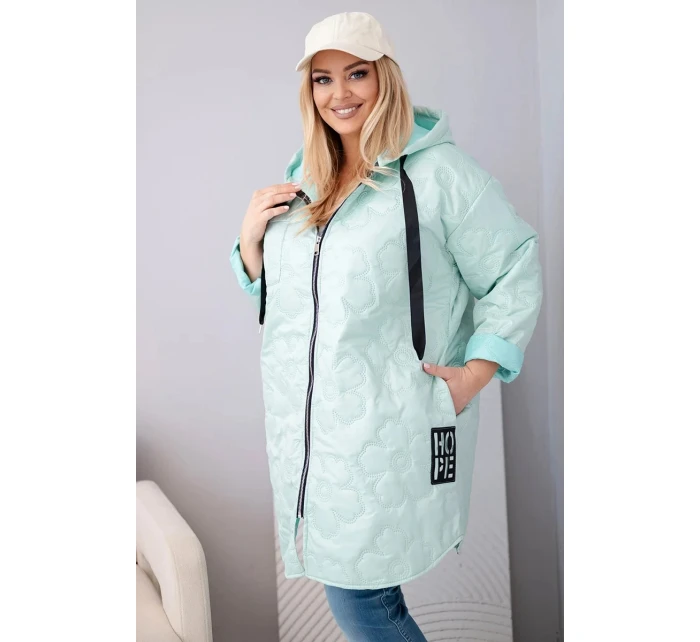 Dámská bunda Plus Size prošívaná s kapucí a nápisem model 22011666 růžový neon - K-Fashion