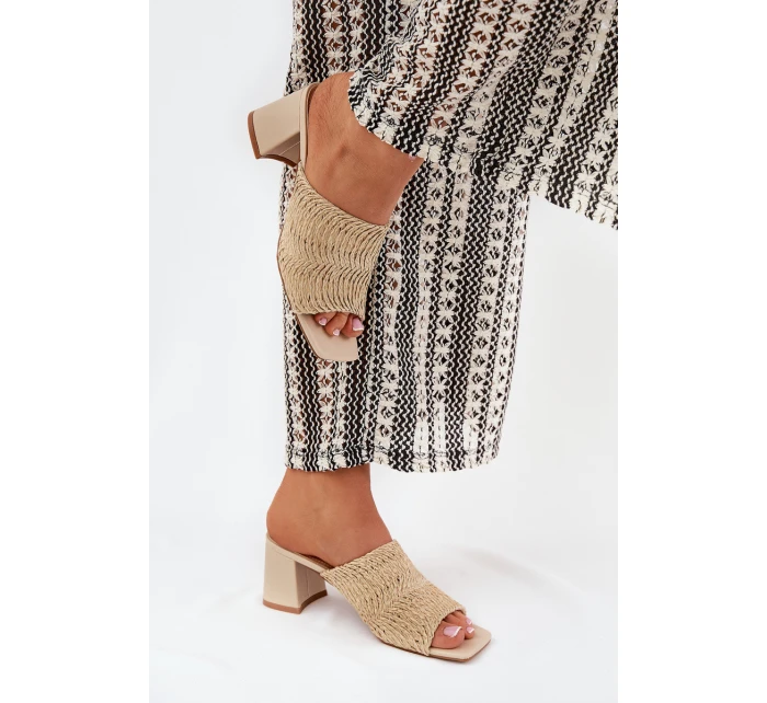 Dámské Pantofle S Pletením Na Podpatku Béžové model 21689418 - Boto Dámské Pantofle S Pletením Na Podpatku Béžové model 21689418 - Boto