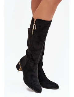 Dámské kozačky na podpatku s eko zamsy černé Lyvienne