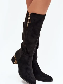 Dámské kozačky na podpatku s eko zamsy černé Lyvienne