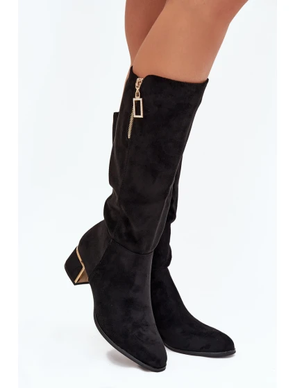 Dámské kozačky na podpatku s eko zamsy černé Lyvienne Dámské kozačky na podpatku s eko zamsy černé Lyvienne