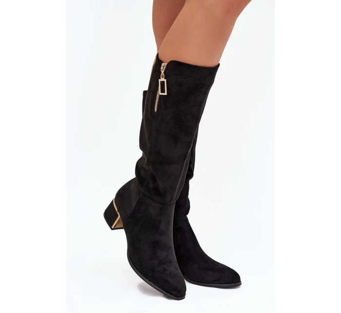 Dámské kozačky na podpatku s eko zamsy černé Lyvienne Dámské kozačky na podpatku s eko zamsy černé Lyvienne