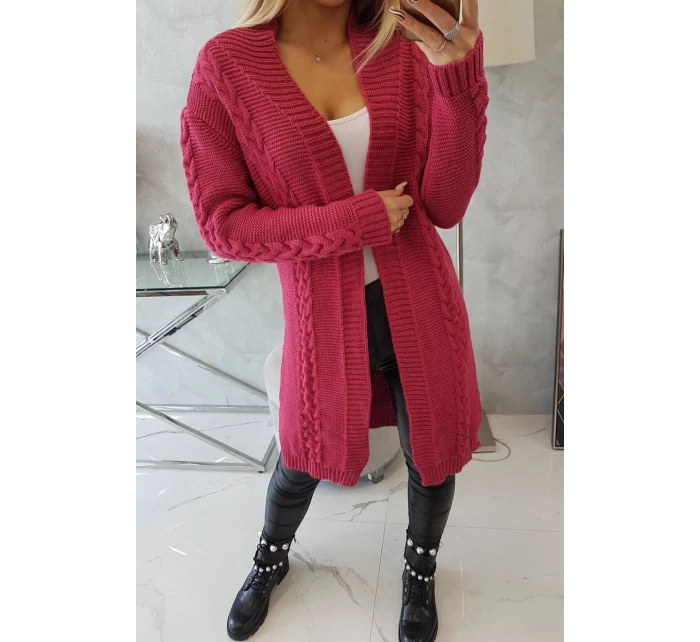 Svetr Cardigan kostkovaný kostkovaný fuchsiový Svetr Cardigan kostkovaný kostkovaný fuchsiový