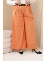 Dámské kalhoty Plus Size viskózové s širokou nohavicí a pásem meruňkové