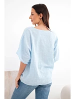 Dámská bavlněná oversize halenka s krátkým rukávem modrá Dámská bavlněná oversize halenka s krátkým rukávem modrá