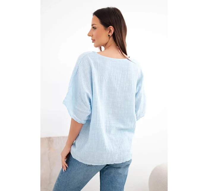 Dámská bavlněná oversize halenka s krátkým rukávem modrá Dámská bavlněná oversize halenka s krátkým rukávem modrá