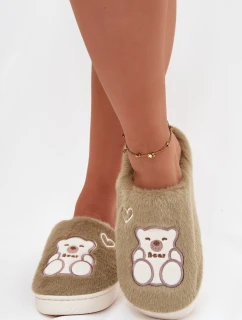 Kožešinové pantofle s medvídkem zelené Noralie