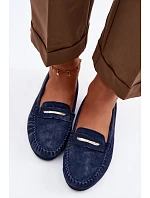 Dámské ploché mokasíny z pravé semišové kůže S.Barski LR61-7029 tmavě modré