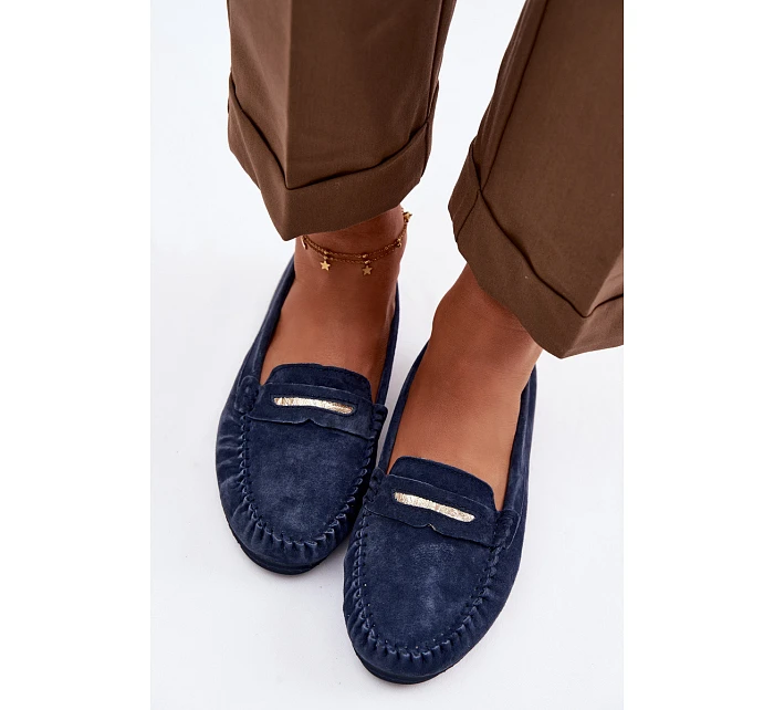 Dámské ploché mokasíny z pravé semišové kůže S.Barski LR61-7029 tmavě modré