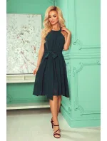 ALIZEE - Dámské šifonové šaty v lahvově zelené barvě s vázáním 350-4 ALIZEE - Dámské šifonové šaty v lahvově zelené barvě s vázáním 350-4