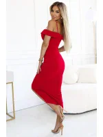 Midi šaty s odhalenými rameny a výstřihem model 21188869 - numoco basic