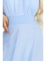 Elegantní maxi večerní šaty na ramínka s a zavazováním v pase modré model 22004204 - numoco basic