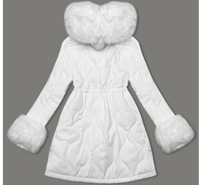 Bílá dámská prošívaná zimní bunda s kožešinovou podšívkou Ann Gissy (AG1-3091)