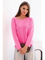Svetr dámský z viskózy s dlouhým rukávem a kulatým výstřihem růžový Svetr dámský z viskózy s dlouhým rukávem a kulatým výstřihem růžový