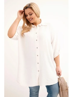 Dámská košile Plus Size z viskózy s delším zadním dílem béžová