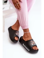 Lehké dámské pantofle na silné podrážce s medvídkem černá pěna Serefina