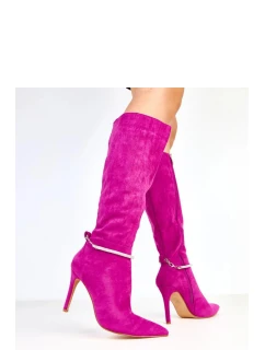 Dámské vysoké kozačky na podpatku AX-125 Fuchsie - COMER