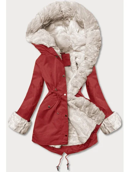 Tmavě červená bunda parka s odepínací kožešinovou podšívkou model 21246773 - J.STYLE Tmavě červená bunda parka s odepínací kožešinovou podšívkou model 21246773 - J.STYLE