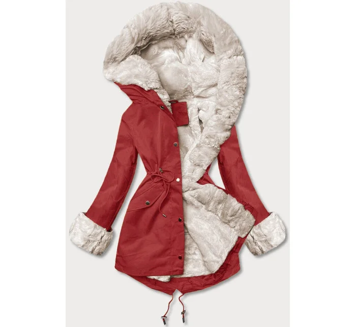 Tmavě červená bunda parka s odepínací kožešinovou podšívkou model 21246773 - J.STYLE Tmavě červená bunda parka s odepínací kožešinovou podšívkou model 21246773 - J.STYLE