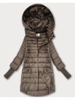 Béžová dámská bunda pro přechodné období s úpletovými stahovacími lemy (1828)