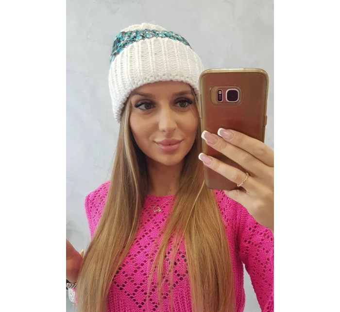 Dámská čepice Iris K348 white+turquoise Dámská čepice Iris K348 white+turquoise