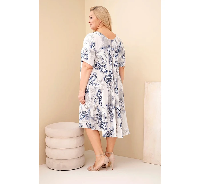 Dámské viskózové šaty Plus Size s krátkým rukávem a model 22043098 střihem béžová - K-Fashion