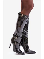 Lakované kozačky na jehlovém podpatku s přezkami černé model 21679210 - Boto