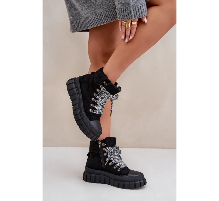 Dámské Zateplené Botky Trapery Na Platformě Černé model 21680175 - EVENTO
