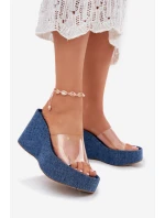 Dámské Pantofle Na Klínu S Páskem Džínové model 21699263 - Boto Dámské Pantofle Na Klínu S Páskem Džínové model 21699263 - Boto