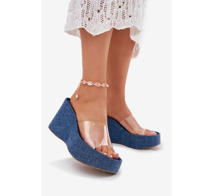 Dámské Pantofle Na Klínu S Páskem Džínové model 21699263 - Boto Dámské Pantofle Na Klínu S Páskem Džínové model 21699263 - Boto