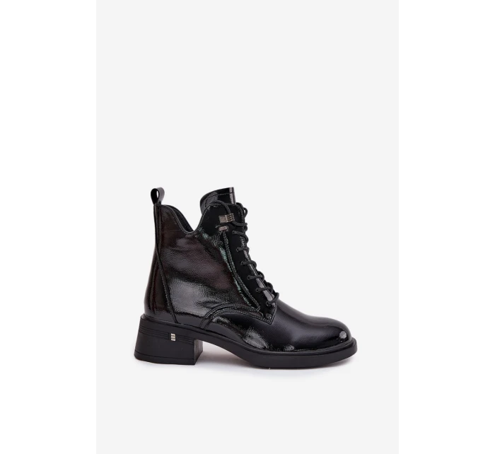 Lakované zateplené dámské boty na platformě model 21707607 černé - VINCEZA