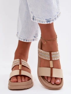 Dámské platformové pantofle se pásky a zlatým detailem Béžové Tahlia