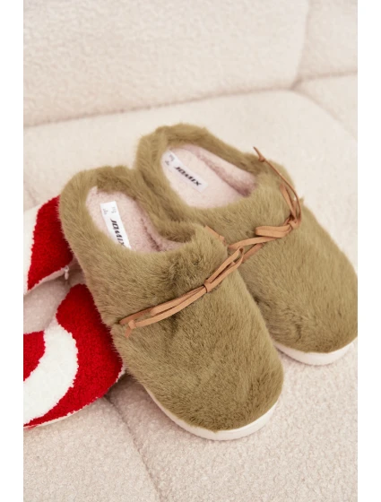 Dámské papuče s kožíškem a mašličkou – zelené Minella