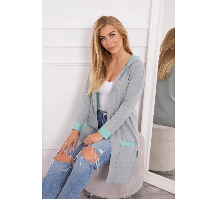 Dvoubarevná pelerína s kapucí 21679 mint+šedá - Kesi