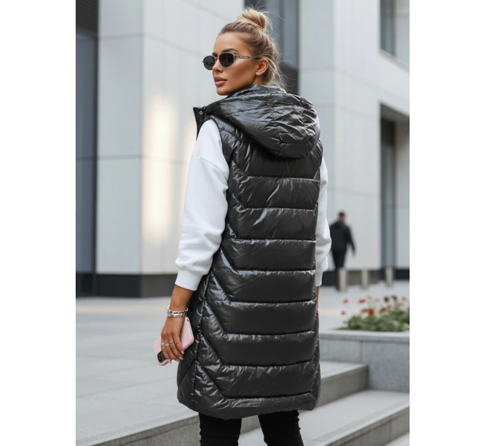 Dámská prošívaná vesta s kapucí tmavě šedá FashionStreet TY5338 Dámská prošívaná vesta s kapucí tmavě šedá FashionStreet TY5338