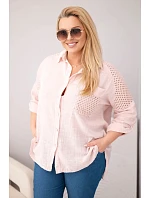 Dámská bavlněná košile Plus Size s límečkem a krajkovým vsazením tmavě pudrově růžová